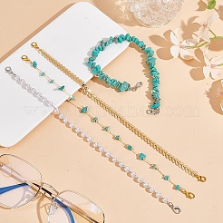 Synthetic Turquoise Chip & Brass Baseball Cap Chain&nbsp;AJEW-GO00030
