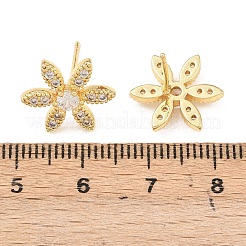Flower Brass Micro Pave Clear Cubic Zirconia Stud Earrings&nbsp;EJEW-F400-01B-G