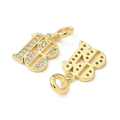 Brass Micro Pave Clear Cubic Zirconia Number 18 European Dangle Charms&nbsp;KK-K293-62G