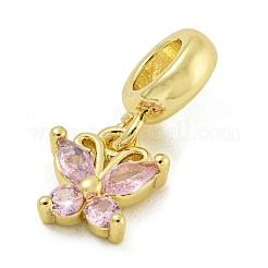 Rack Plating Brass Pave Thistle Cubic Zirconia Butterfly European Dangle Charms&nbsp;KK-Z067-46G