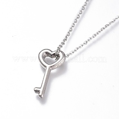 304 Stainless Steel Heart Key Pendant Necklaces&nbsp;NJEW-I240-16