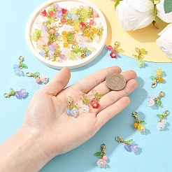 40Pcs 8 Styles Natural Yellow Jade & Natural White Jade & Malaysia Jade & Glass & Acrylic Pearl Flower Pendant Decorations&nbsp;HJEW-YW00156