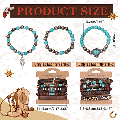 3Pcs 3 Styles Synthetic Turquoise & Wood & CCB Beaded Stretch Bracelets & Charm Bracelets Set for Women Men&nbsp;BJEW-WR0001-09
