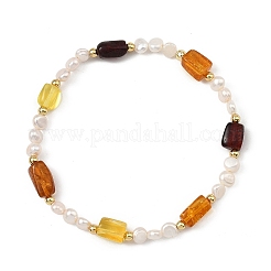 Natural Amber & Cultured Freshwater Pearl Beads Stretch Bracelets for Women&nbsp;BJEW-JB13912
