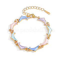 304 Stainless Steel Enamel Colorful Dolphin Link Chain Bracelets for Women&nbsp;WG28F33-01