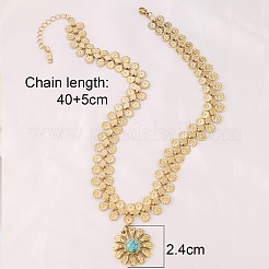 Flower 304 Stainless Steel with Synthetic Turquoise Pendant Necklaces for Women&nbsp;FS-WGCCFBF-02
