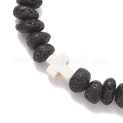 Synthetic Turquoise Cross & Natural Lava Rock Nuggets Beaded Bracelets&nbsp;BJEW-JB12193-01