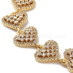 Rack Plating Brass Pave Clear Cubic Zirconia Heart Link Chain Bracelets for Women&nbsp;BJEW-R317-06G