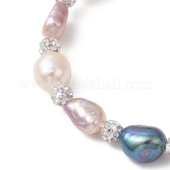 Polymer Clay Rhinestone & Natural Cultured Freshwater Pearl Beads Stretch Bracelets for Women&nbsp;BJEW-JB13192