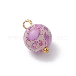 Dyed Natural Imperial Jasper Round Charms with Brass Loops&nbsp;PALLOY-JF04139