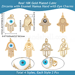 8Pcs 4 Styles Brass Micro Pave Cubic Zirconia Pendants&nbsp;KK-BBC0019-79