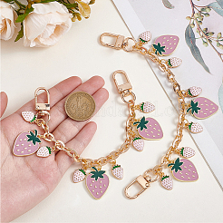 2Pcs Alloy Enamel Pink and Plum Strawberry Charm Cable Chain Bag Decorative Chains&nbsp;HJEW-BBC0001-30