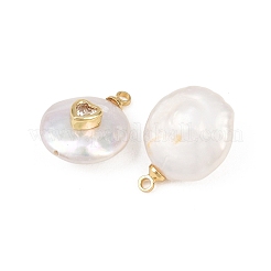 Brass Micro Pave Cubic Zirconia with Natural Pearl Pendants&nbsp;KK-Z146-07A-02