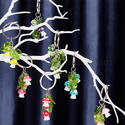 Resin Mushroom & Plastic Leaf Pendant Keychain&nbsp;KEYC-AB00040