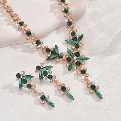 Flower Brass Rhinestone Pendant Necklaces & Stud Dangle Earrings&nbsp;FS-WG58BAB-01