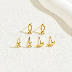 3 Pairs Stylish 201 Stainless Steel Fish & X-Shaped & Dolphin Stud Earrings&nbsp;EN4895