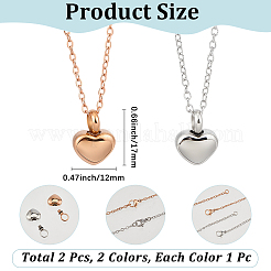 2Pcs 2 Colors 304 Stainless Steel Heart Urn Ashes Necklaces&nbsp;NJEW-CN0001-28A