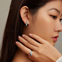 Feather Rhodium Plated 925 Sterling Silver Micro Pave Clear Cubic Zirconia Enamel Adjustable Cuff Rings&nbsp;FS-WG2F112-01