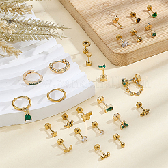 25Pcs Stainless Steel Pave Green and Clear Cubic Zirconia Cartilage Earring Sets&nbsp;EJEW-PH0001-53