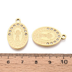 Religion 304 Stainless Steel & Rhinestone Oval Pendants&nbsp;STAS-T073-09G
