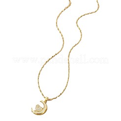 Moon & Heart Brass Micro Pave Clear Cubic Zirconia Pendant Necklaces&nbsp;FS-WG7C282-01