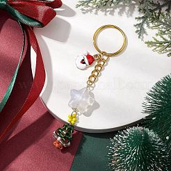 Christmas Theme Glass Seed Beads & Alloy Enamel Charms Keychain&nbsp;KEYC-MZ00008