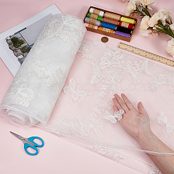 Butterfly Pattern Embroidered Polyester Mesh Fabrics&nbsp;DIY-WH0759-32B