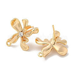 Brass Micro Pave Cubic Zirconia Stud Earring Findings&nbsp;KK-K378-28G