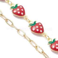 Brass Enamel Red Strawberry Link Mixed Chain Bracelet Making&nbsp;AJEW-JB01551