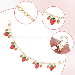 2Pcs Alloy Enamel Red Strawberry Charm Bag Decorative Chains&nbsp;HJEW-BBC0001-50