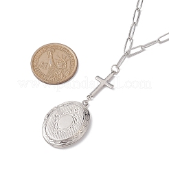 Brass Cross & Oval Locket Pendant Necklaces&nbsp;NJEW-JN04960