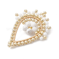 Faceted Round Natural Howlite & Glass Seed Beaded Pendants&nbsp;PALLOY-MZ01097-01