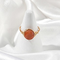 Natural Agate(Dyed & Heated) Copper Wire Finger Rings&nbsp;RJEW-JR01075