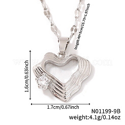 Fashionable Brass Clear Cubic Zirconia Hollow Heart Pendant Dapped Chain Necklaces&nbsp;HP4138-2