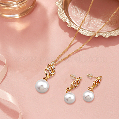 2 Colors Round Plastic Imitation Pearl & Crystal Rhinestone Dangle Stud Earrings & Pendant Necklace&nbsp;SJEW-HY0001-24
