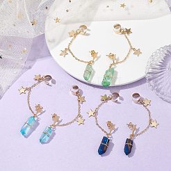 3 Pairs 3 Color Dyed Natural Quartz Crystal Irregular Nuggets Dangle Stud Earrings Crawler Earrings&nbsp;EJEW-TA00354