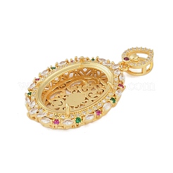 Oval Brass Micro Pave Cubic Zirconia Pendant Cabochon Settings&nbsp;KK-U026-14G
