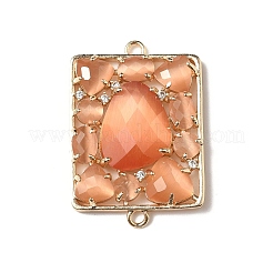 Brass Pave Clear Cubic Zirconia and Cat Eye Rectangle Connector Charms&nbsp;KK-I276-34G