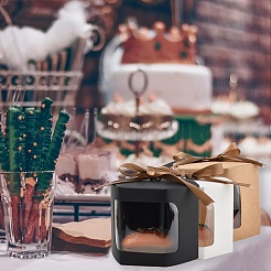 10Pcs Hexagon Kraft Paper Cake Boxes with Visual Window and Ribbon&nbsp;CON-YW0001-88A