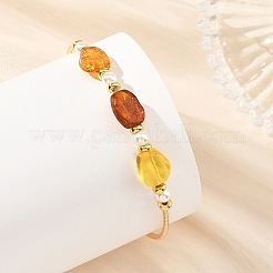 Oval Natural Amber and Pearl Cuff Bangles&nbsp;BJEW-JB14490