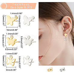 60Pcs 6 Style 304 Stainless Steel Stud Earring Findings&nbsp;STAS-DC0010-11