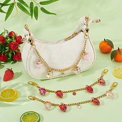 3Pcs 3 Styles Transparent Acrylic Red and Pink Strawberry Charm 304 Stainless Steel Curb Chain Bag Decorative Chains&nbsp;HJEW-PH02275