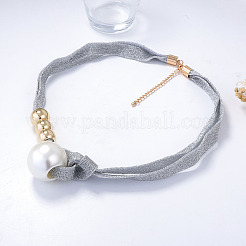 White Imitation Pearl Round Pendant Cloth Cord Necklaces with CCB Plastic Beads for Women&nbsp;WGDA1DD-01