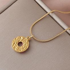 Vintage Style Stainless Steel Enamel Pink Dessert Donut Pendant Necklaces for Women&nbsp;KI9226