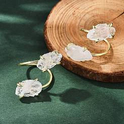 Natural Quartz Crystal Cuff Rings&nbsp;RJEW-B122-02G-02