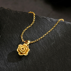 Vintage Brass Rose Flower Pendant Necklaces for Women&nbsp;PU1269