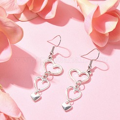 Tibetan Style Alloy Hollow Heart Dangle Earrings with 304 Stainless Steel Pins&nbsp;EJEW-JE05341