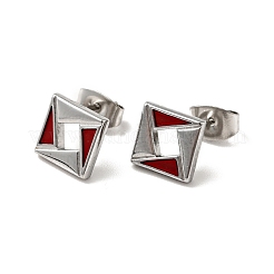 Rhombus 304 Stainless Steel Stud Enamel Earrings&nbsp;EJEW-A081-19P