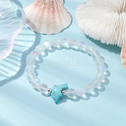 Beach Dolphin Dyed Synthetic Turquoise Bead Bracelets&nbsp;BJEW-JB10252-03