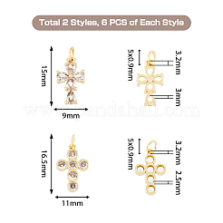 12Pcs 2 Style Rack Plating Brass Micro Pave Clear Cubic Zirconia Pendants&nbsp;ZIRC-HY0001-02